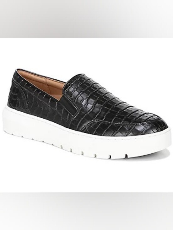 Vionic Shoes - Vionic Slip-on Sneakers - Dinora Croc-Embossed Leather Sneakers Sz 8.5 Black